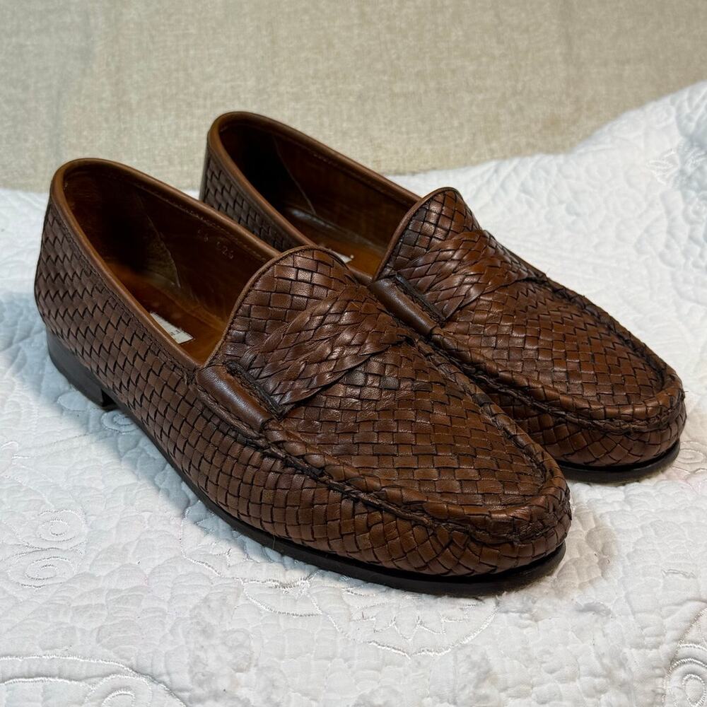 Bruno Magli Mens 9M Brown Basketweave Leather Slip On Dress Loafers Shoes Casual